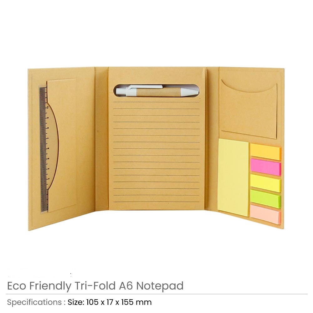 Tri-Fold Notepad with Sticky Notes, Pen, Card Slot and Ruler - Image 3