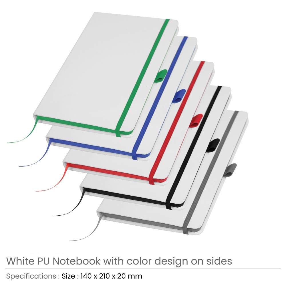 White PU Leather Cover A5 Notebooks Band Bookmark Loop - Image 3