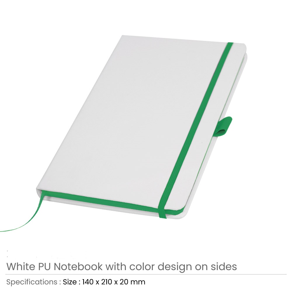 White PU Leather Cover A5 Notebooks Band Bookmark Loop - Image 4