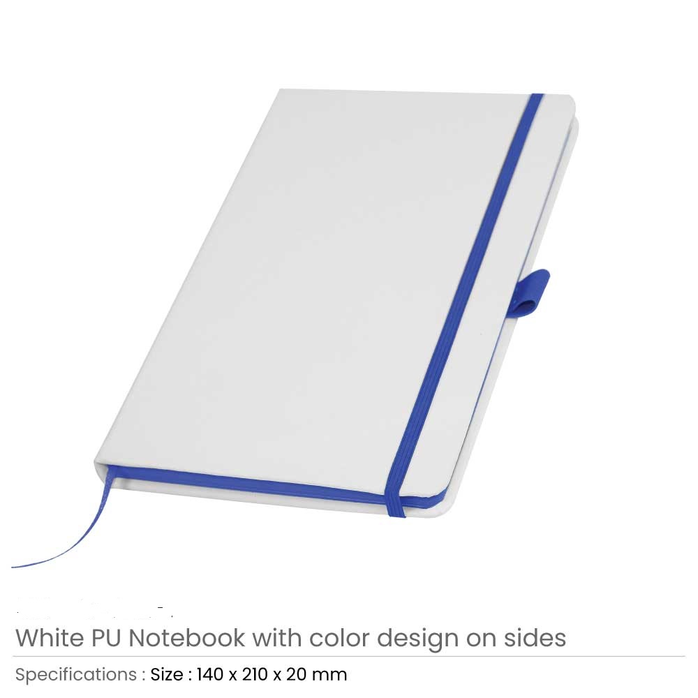 White PU Leather Cover A5 Notebooks Band Bookmark Loop - Image 7
