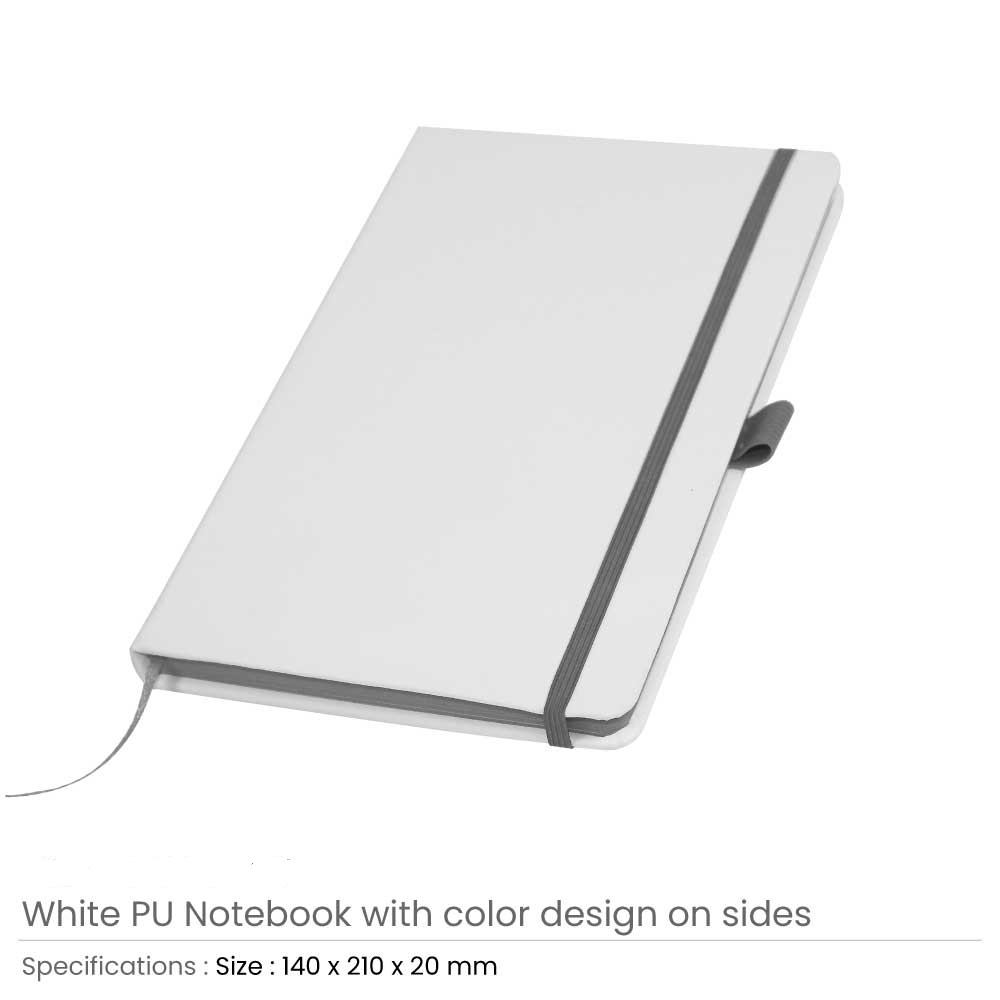 White PU Leather Cover A5 Notebooks Band Bookmark Loop - Image 6