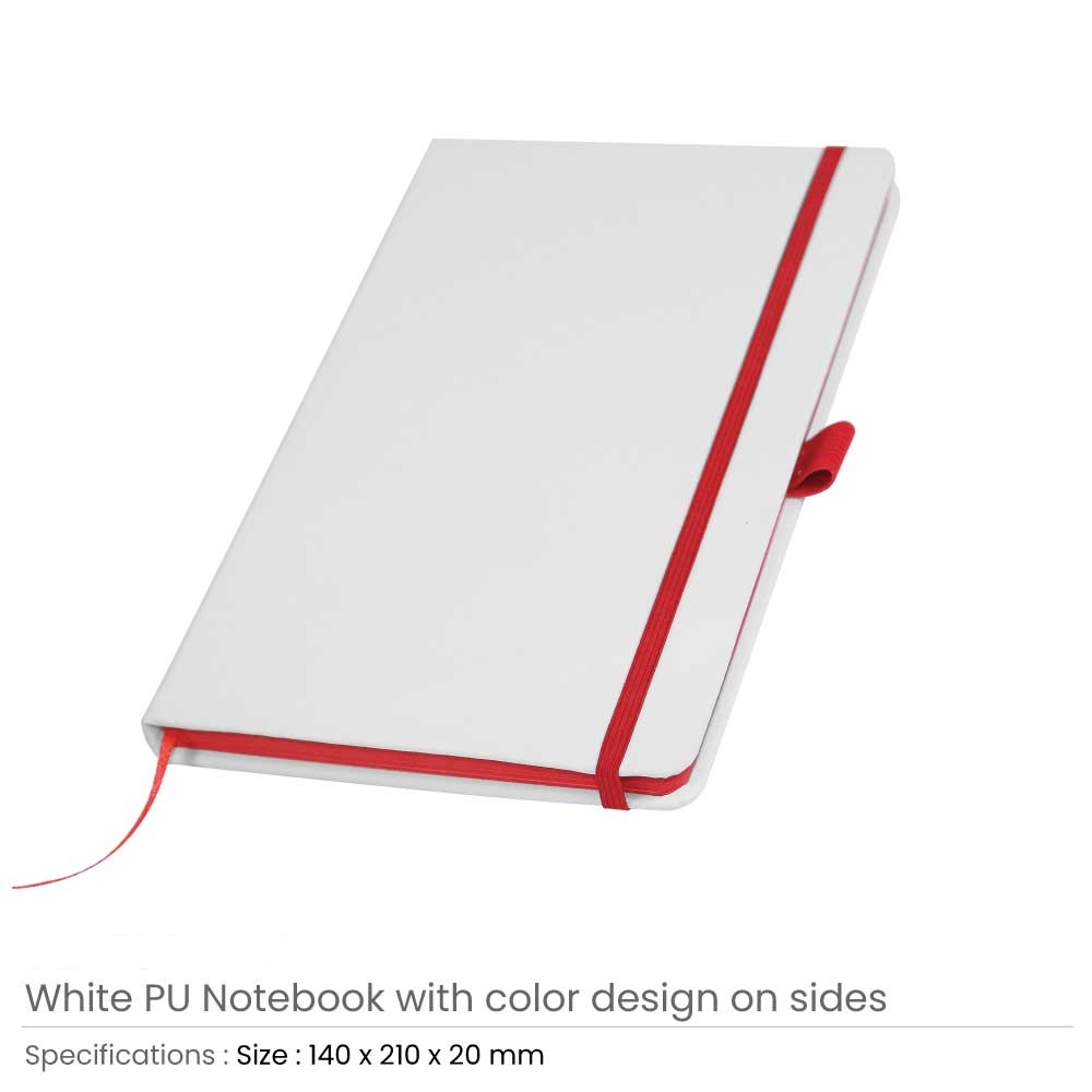 White PU Leather Cover A5 Notebooks Band Bookmark Loop - Image 5