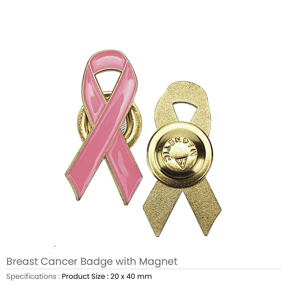 Breast Cancer Awareness Badges with Pin / Gold Magnet - Image 4
