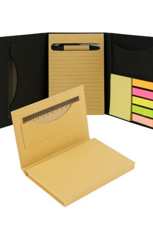 Tri-Fold Notepad with Sticky Notes, Pen, Card Slot and Ruler