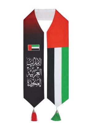 UAE Flag Scarf with Arabic Writing, Red & Green Tassel