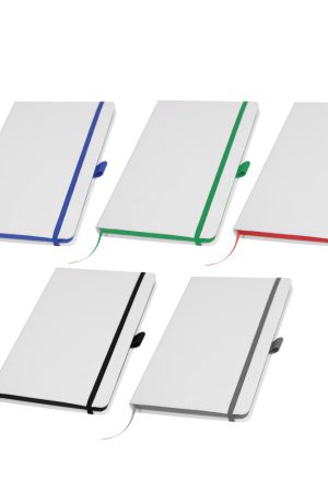 White PU Leather Cover A5 Notebooks Band Bookmark Loop
