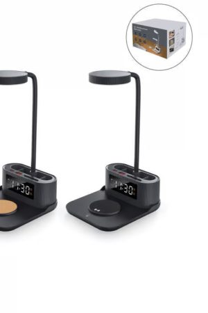 Desk Lamp with 15W Wireless Charger, Clock and Pen Holder