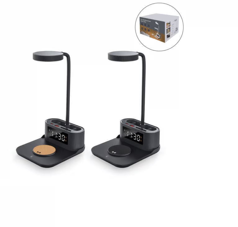 Desk Lamp with 15W Wireless Charger, Clock and Pen Holder