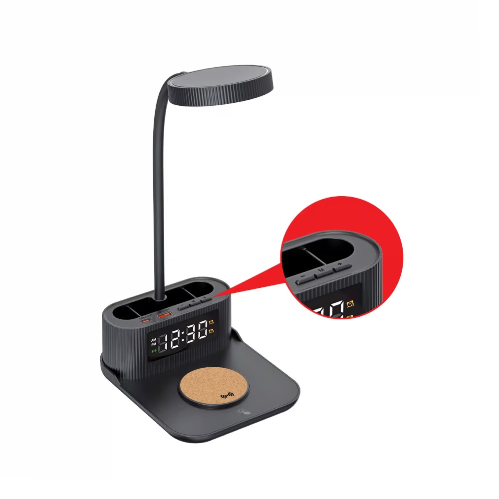 Desk Lamp with 15W Wireless Charger, Clock and Pen Holder - Image 7