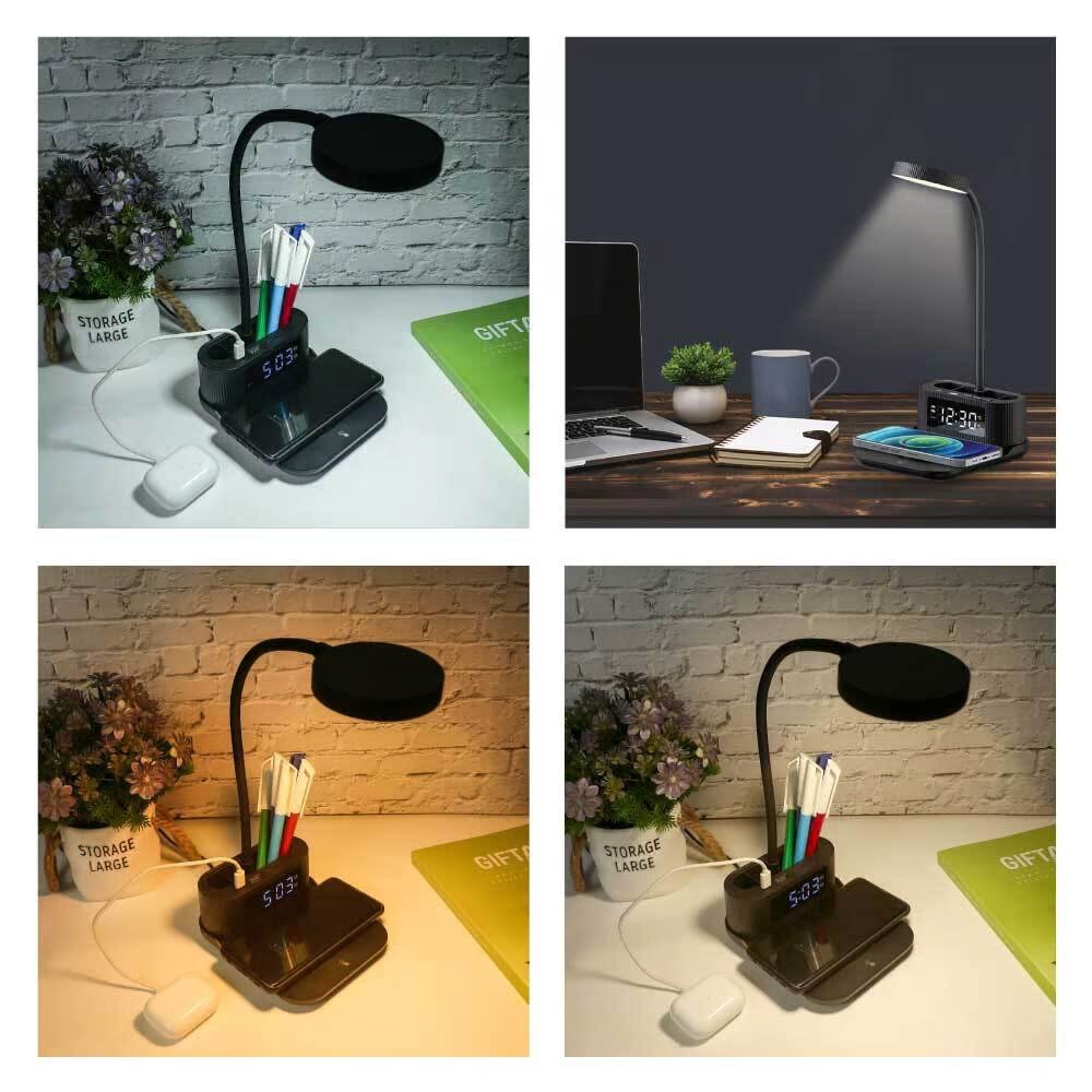 Desk Lamp with 15W Wireless Charger, Clock and Pen Holder - Image 4