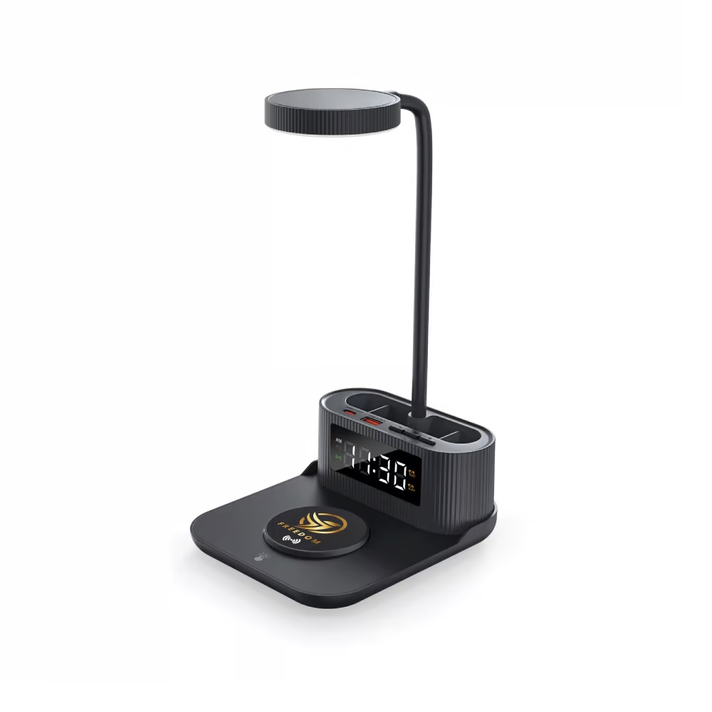 Desk Lamp with 15W Wireless Charger, Clock and Pen Holder - Image 3