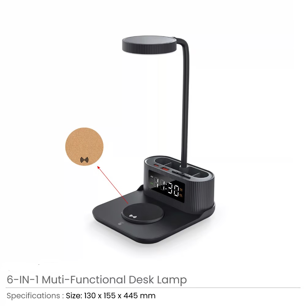 Desk Lamp with 15W Wireless Charger, Clock and Pen Holder - Image 2
