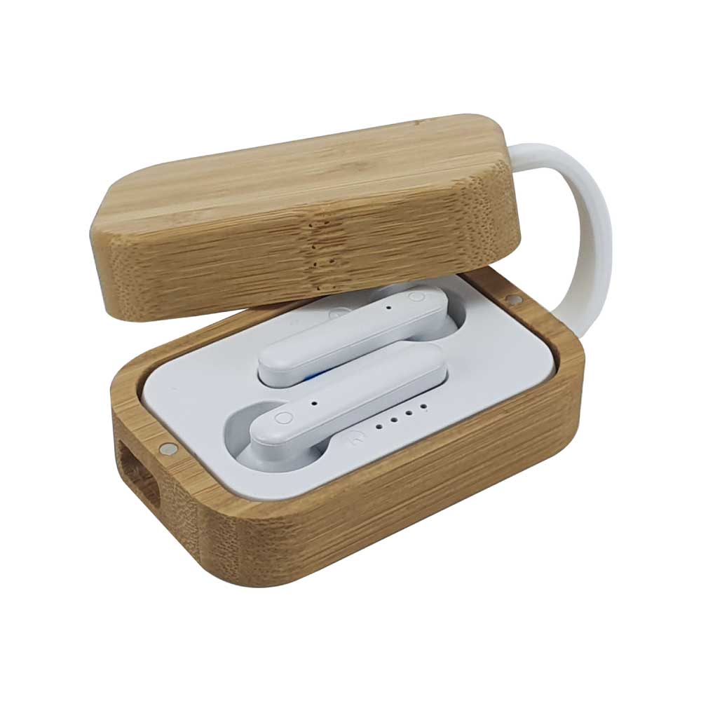 BT Earbuds with Bamboo Case & High Audio Quality