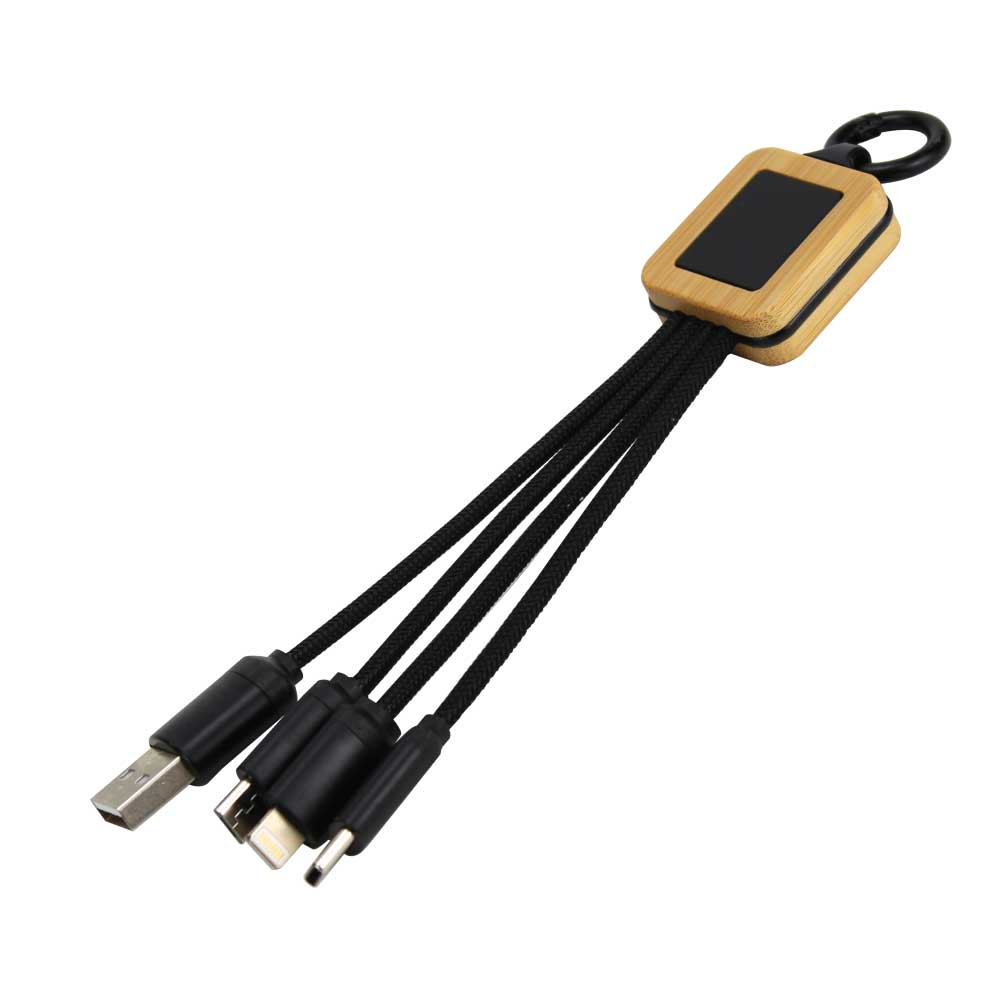 Bamboo Light Up Logo Multi-Charging Cables Type C - Image 3
