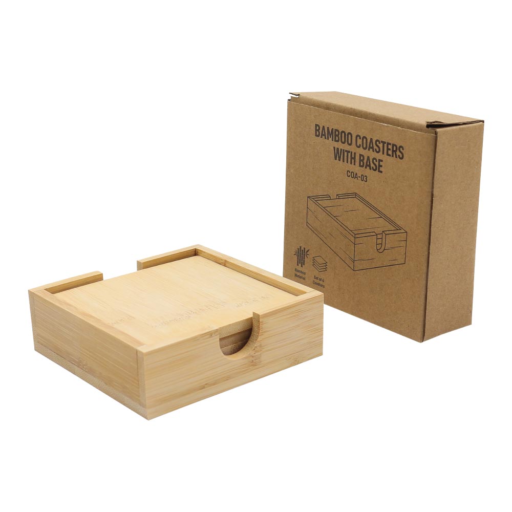 4 Pcs Bamboo Tea Coasters Sets with Case - Image 4