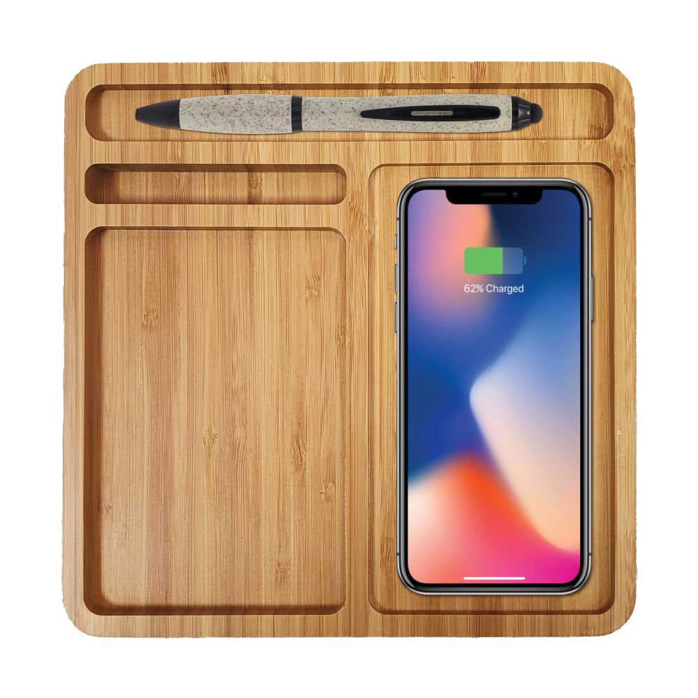 Bamboo 15W Wireless Desk Fast Charging Pad & Organizer - Image 4