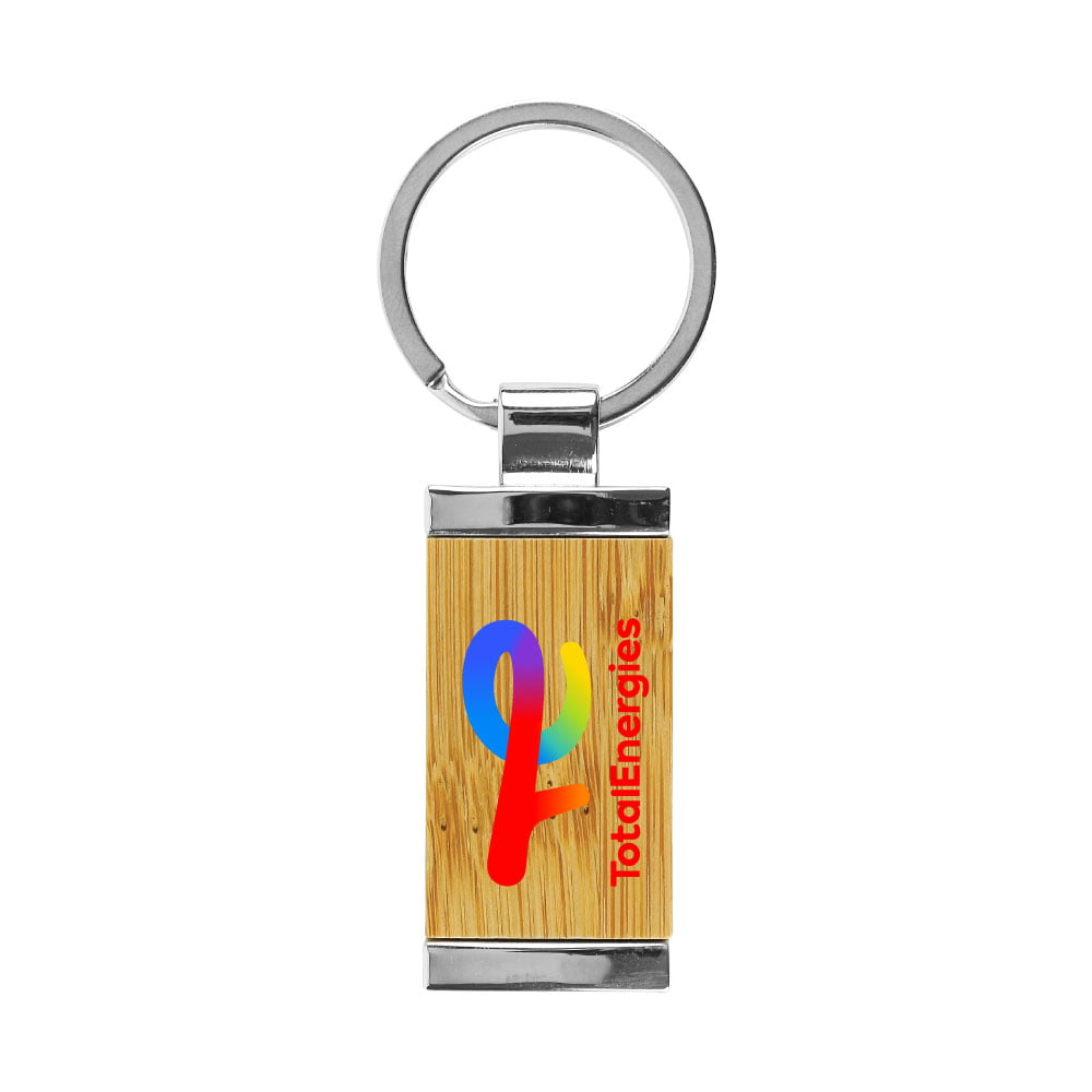 Rectangular Bamboo and Metal Keychains Size 32mm - Image 3