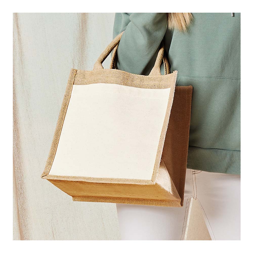 Eco-Friendly Jute Bags with Front Cotton Pocket & Button Closure - Image 4
