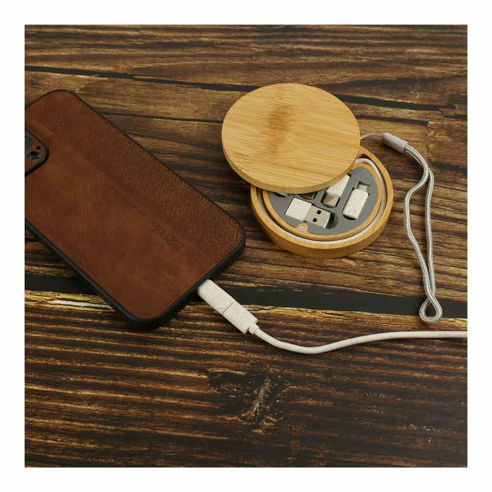 Multi-Charging Cable Set in Round Bamboo Case - Image 3