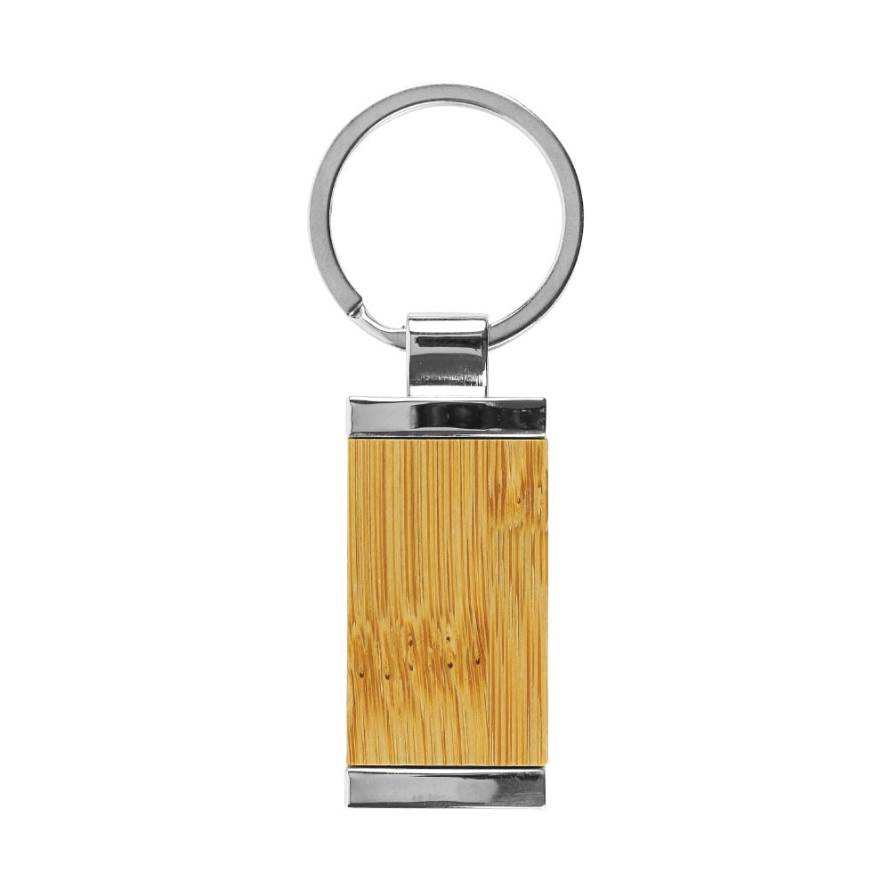 Rectangular Bamboo and Metal Keychains Size 32mm - Image 2