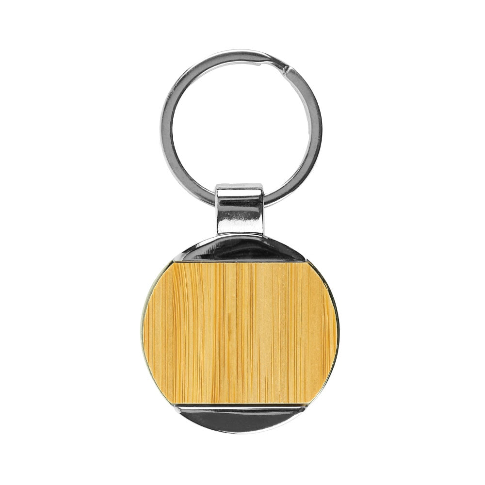 Round Bamboo and Metal Keychains Size 32mm - Image 2