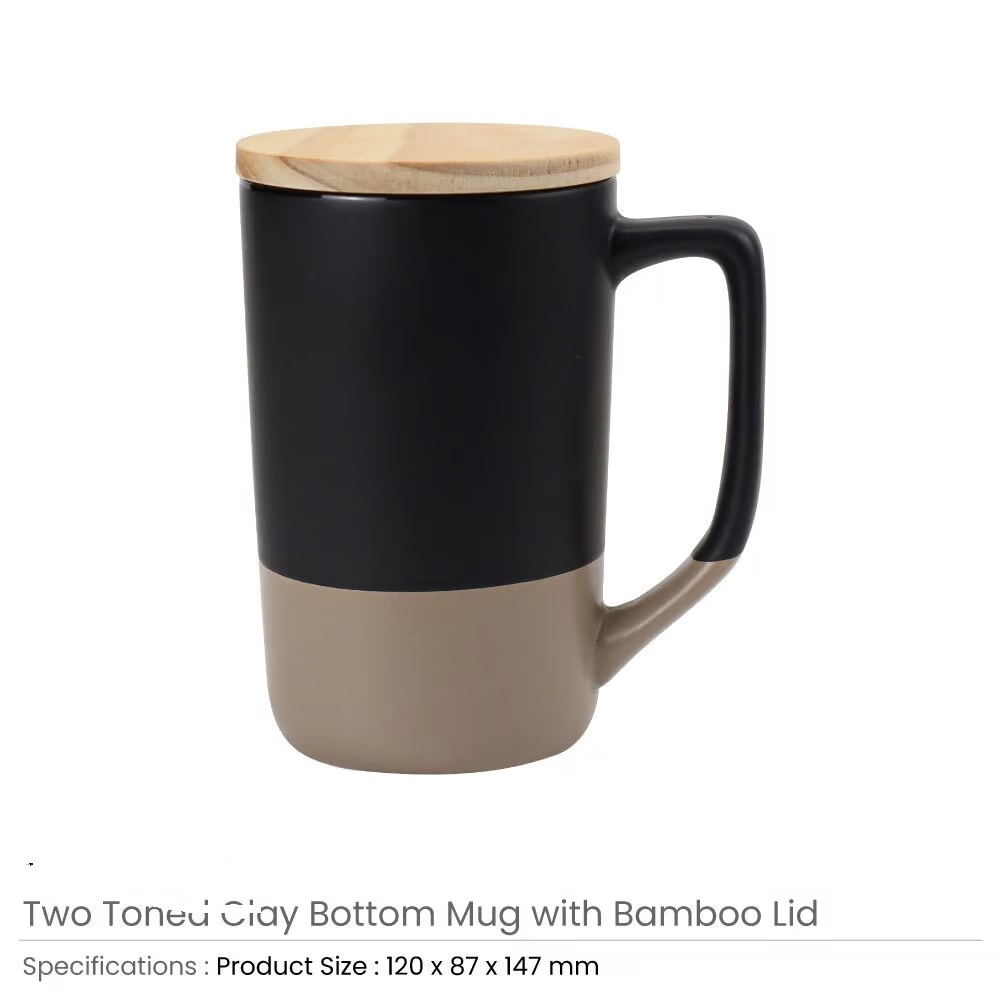 Two-toned Ceramic Mugs with Clay Bottom, Bamboo Lid - Image 3