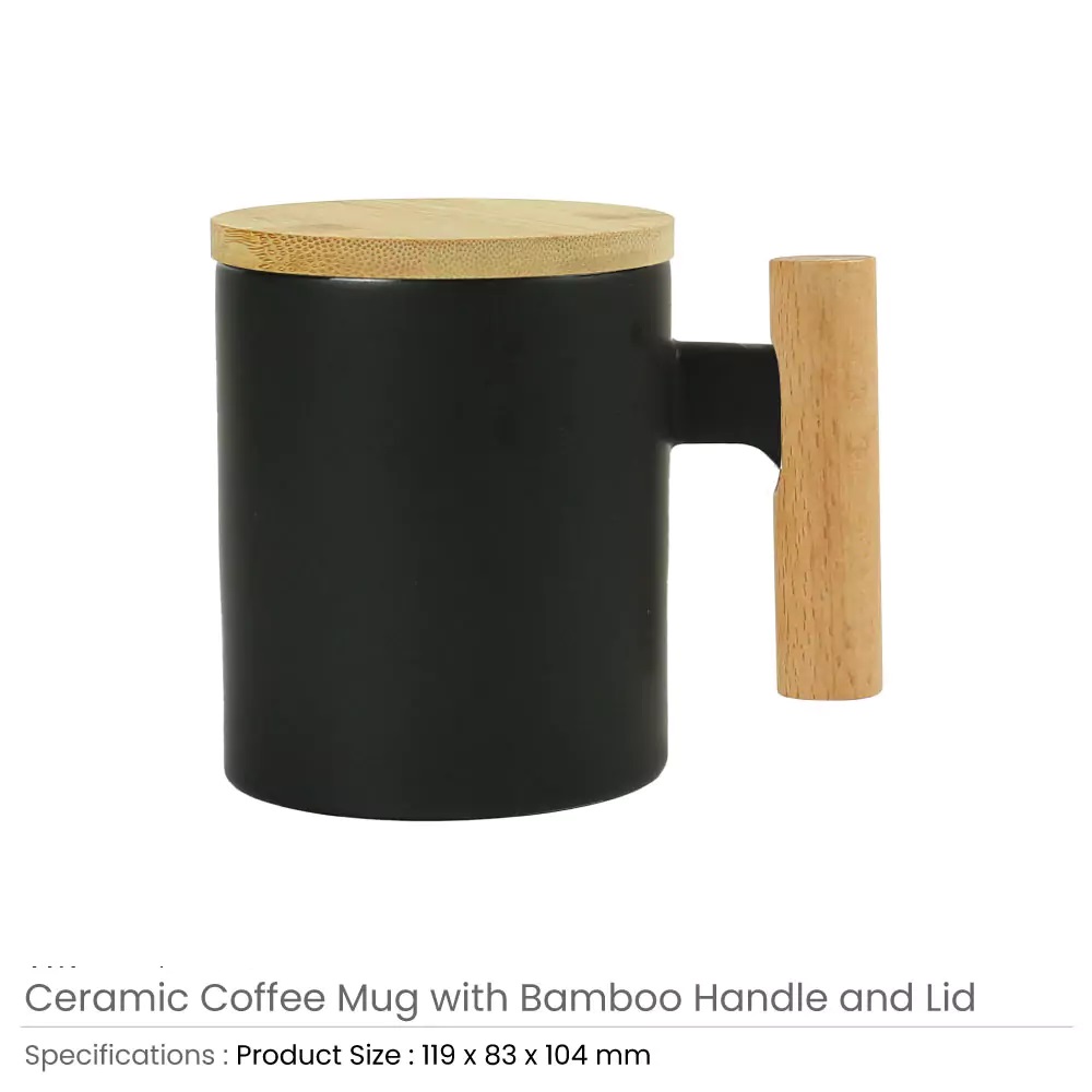 Ceramic Coffee Mugs with Bamboo Handle and Lid 380ml - Image 5