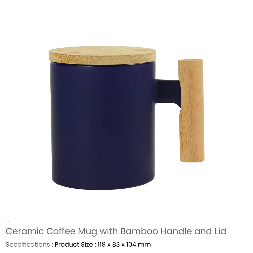 Ceramic Coffee Mugs with Bamboo Handle and Lid 380ml - Image 3