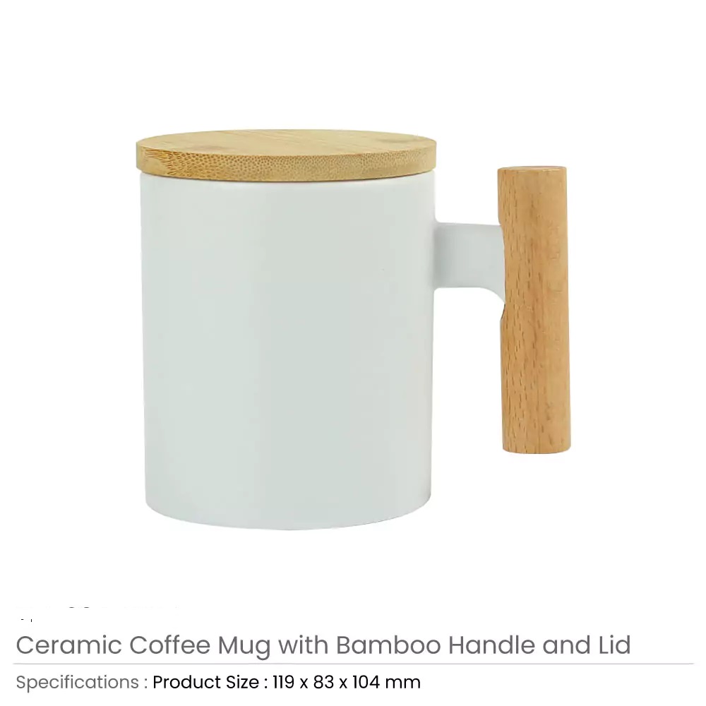 Ceramic Coffee Mugs with Bamboo Handle and Lid 380ml - Image 2
