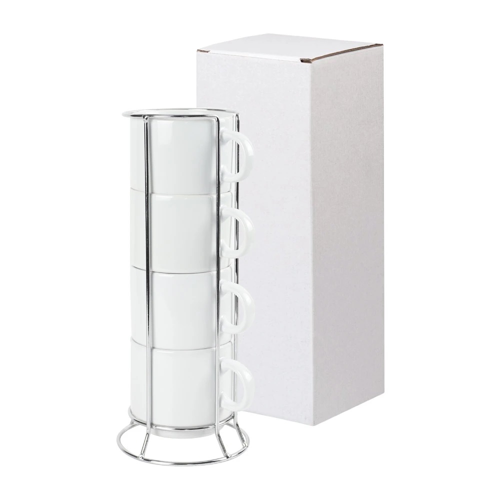 Ceramic Coffee Cups Set 4Pcs in Silver Metal Rack - Image 5