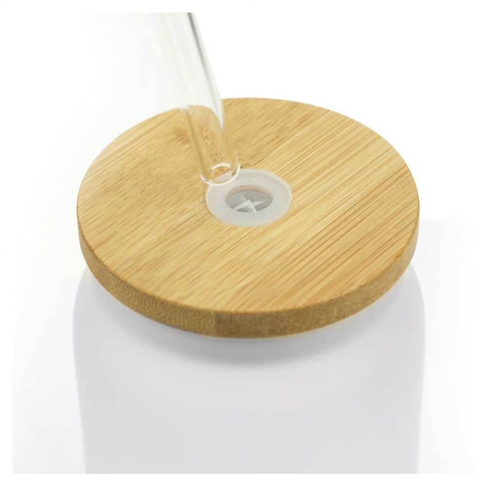 Glass Bottle with Straw and Bamboo Lid 455 ml Capacity - Image 4