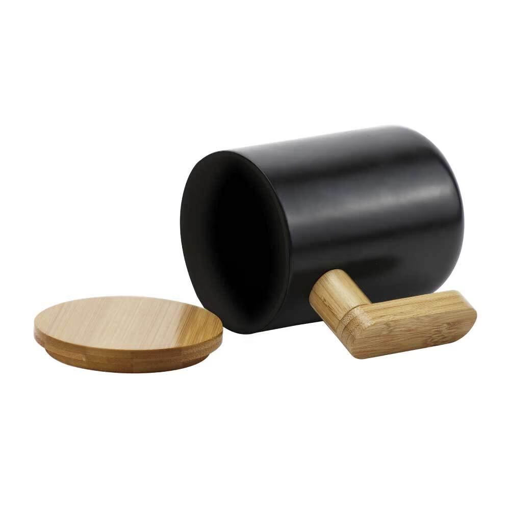 Black Ceramic Coffee Mugs with Bamboo Handle and Lid - Image 3