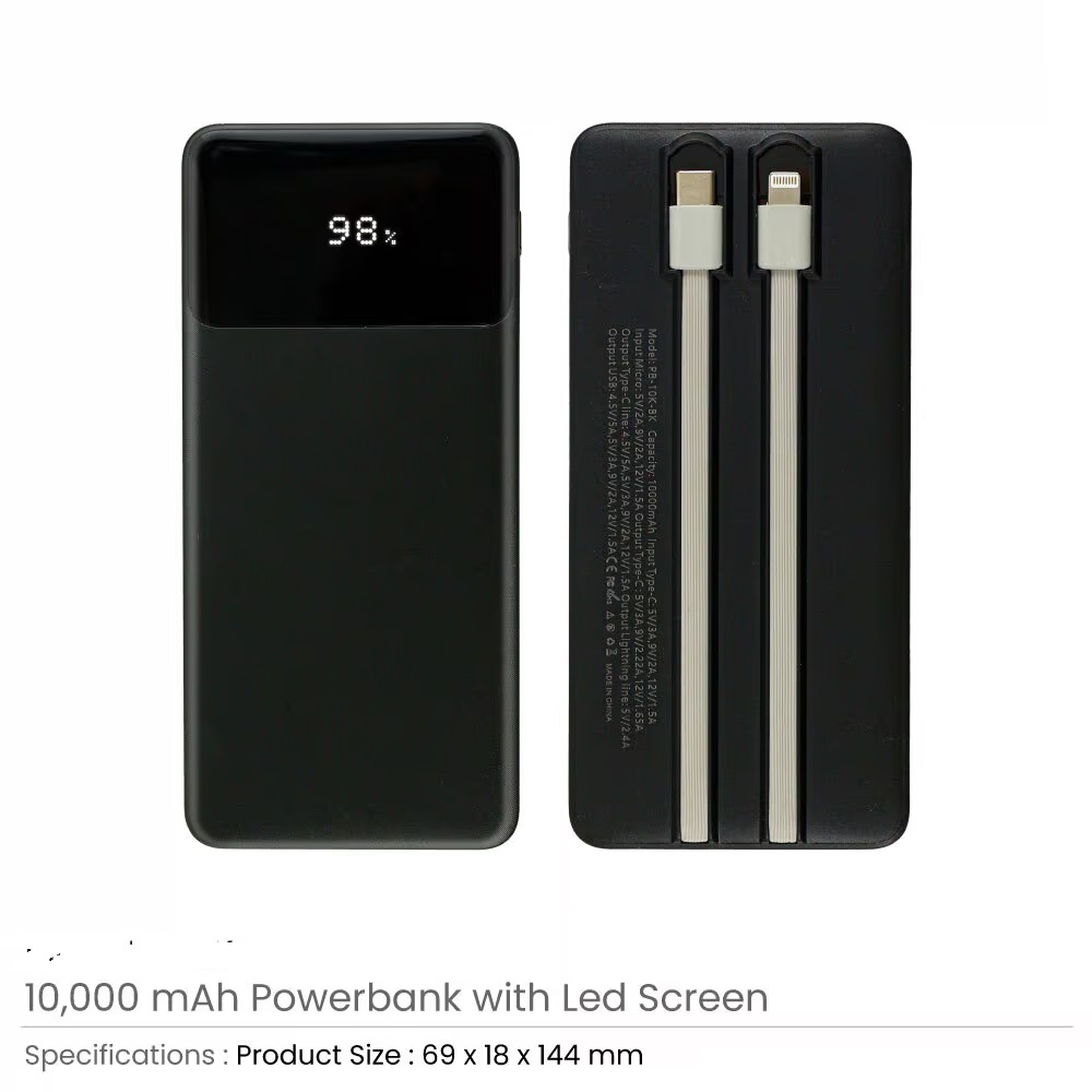 Powerbank with LED Screen 10,000 mAh and Built-in Cables - Image 3
