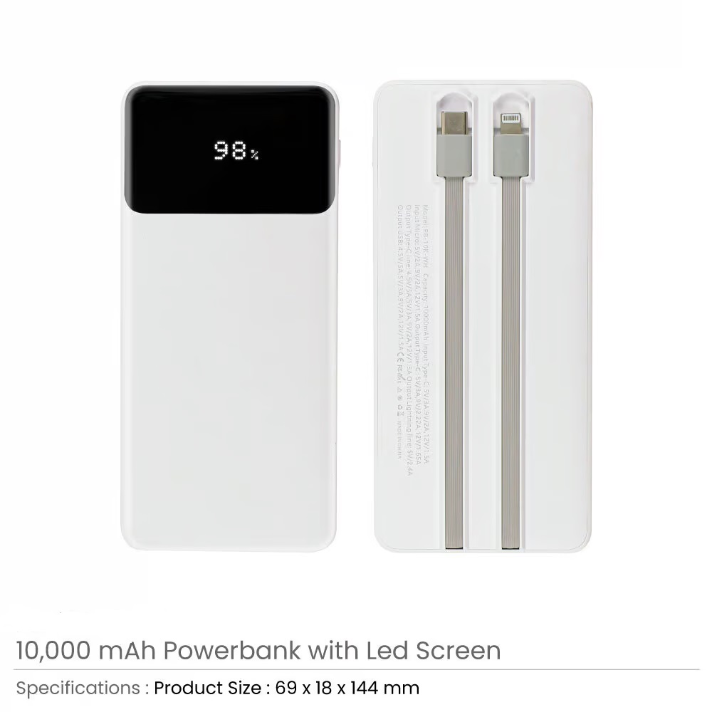 Powerbank with LED Screen 10,000 mAh and Built-in Cables - Image 2