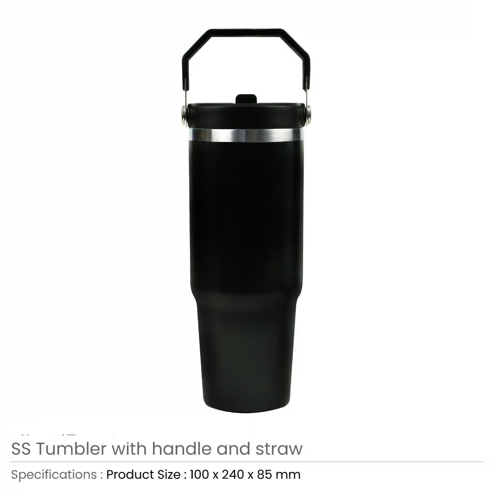 Tumbler with Handle & Straw SS Double Wall 900ml - Image 3