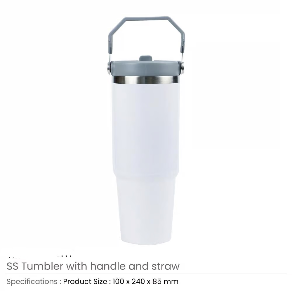 Tumbler with Handle & Straw SS Double Wall 900ml - Image 2