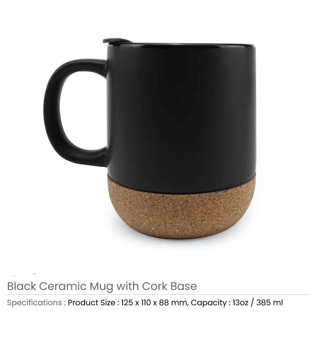 Ceramic Mugs with Lid and Cork Base 385 ml - Image 4