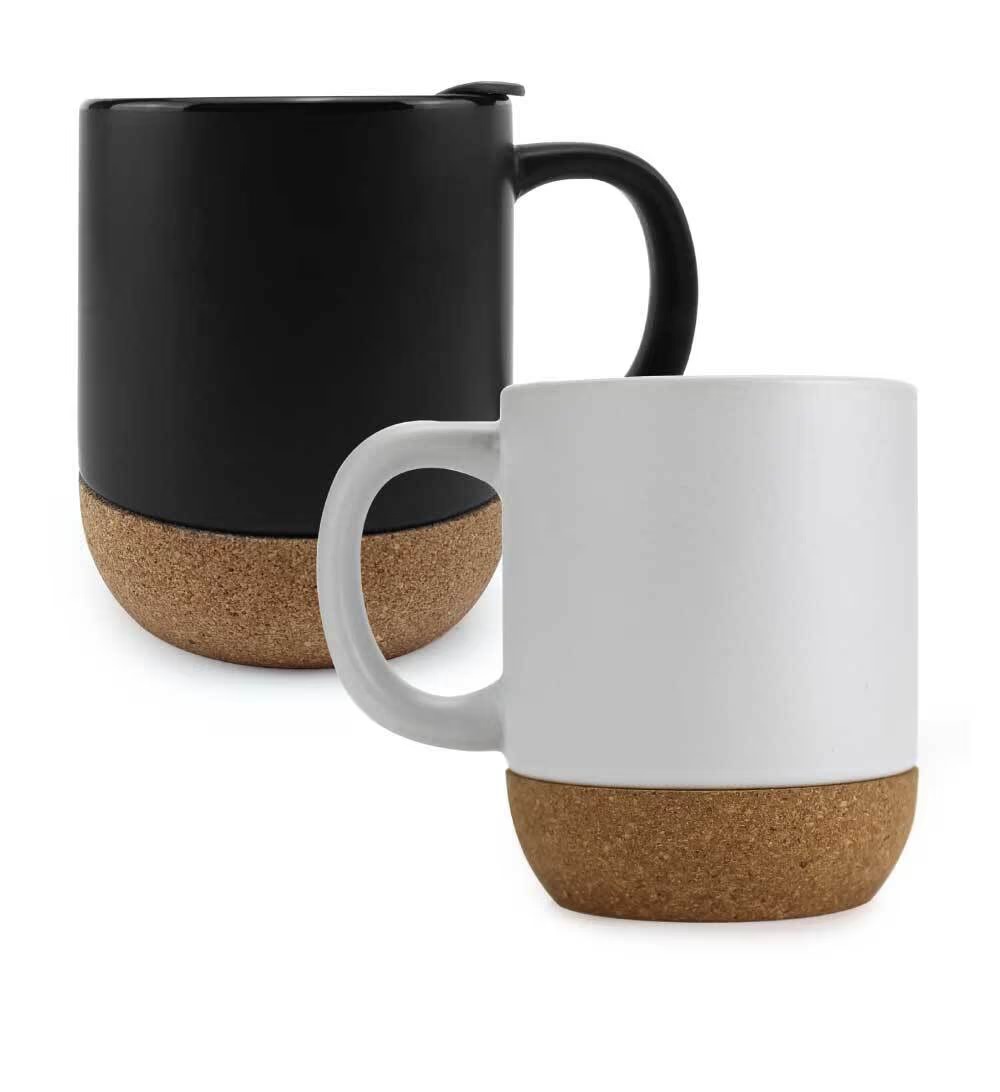 Ceramic Mugs with Lid and Cork Base 385 ml