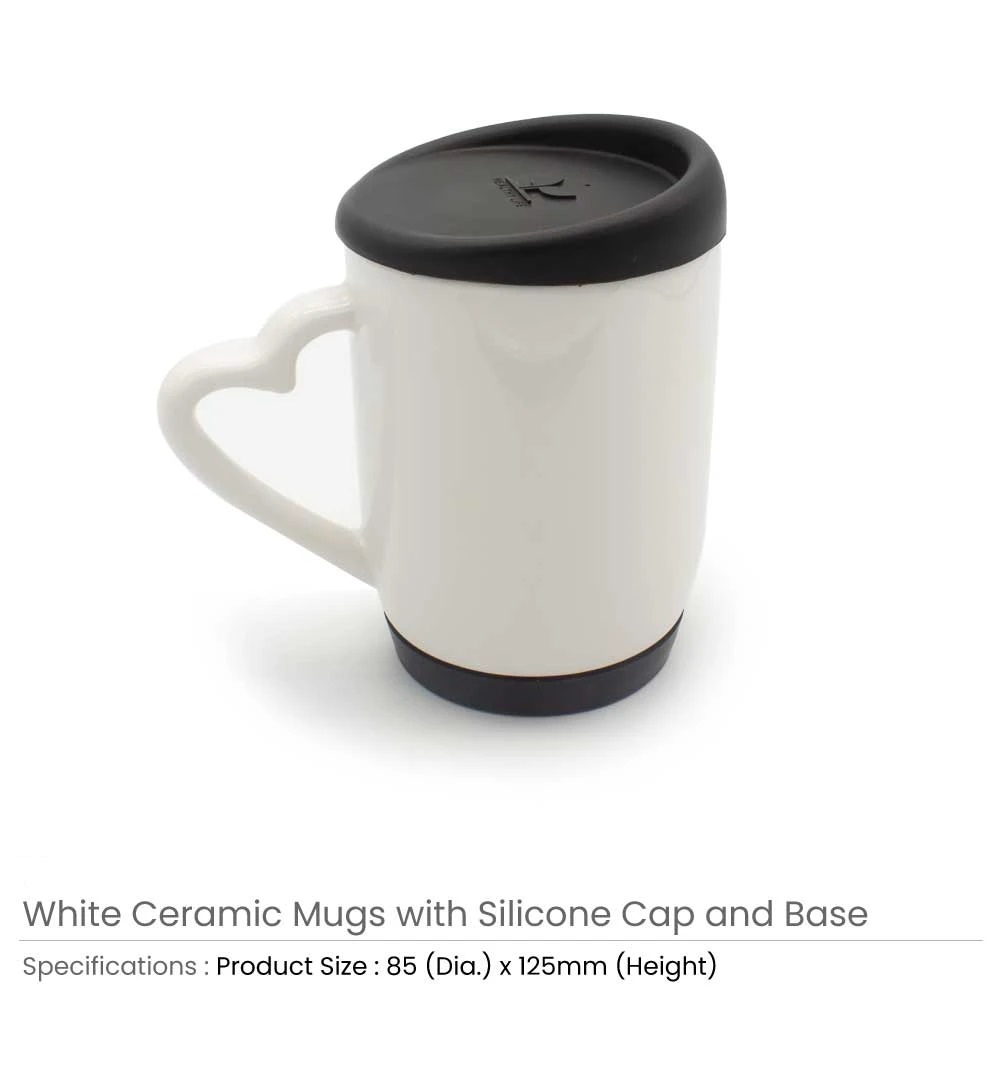 White Ceramic Mugs with Silicone Cap and Base - Image 7