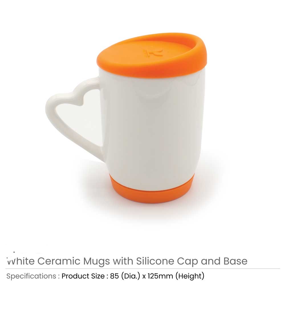 White Ceramic Mugs with Silicone Cap and Base - Image 6