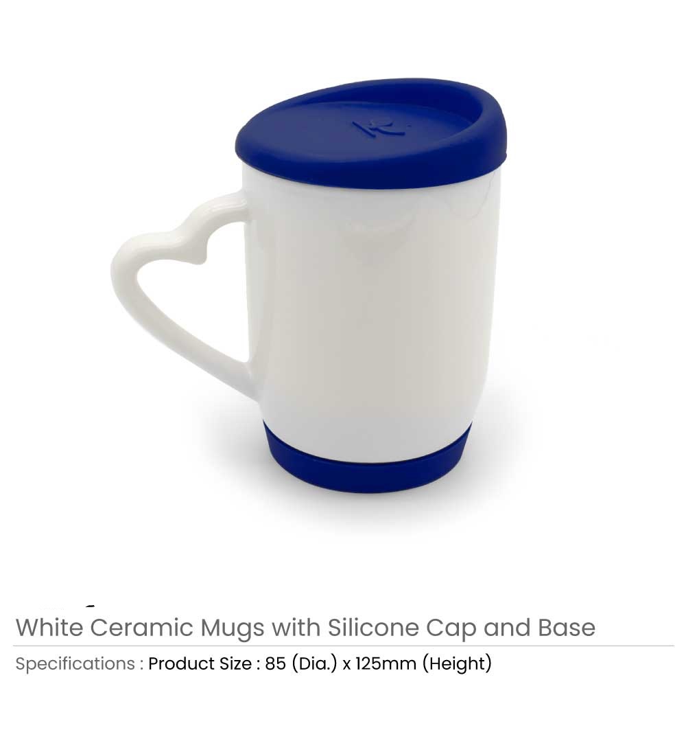 White Ceramic Mugs with Silicone Cap and Base - Image 5