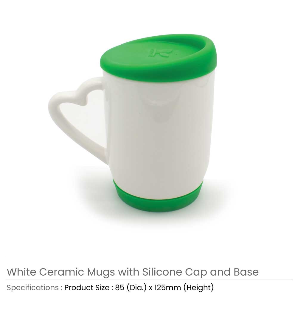White Ceramic Mugs with Silicone Cap and Base - Image 4