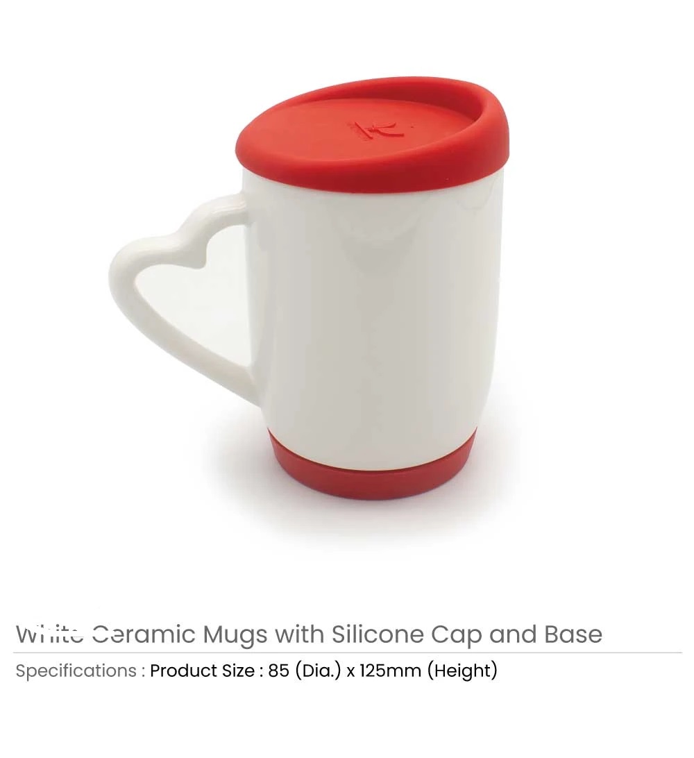 White Ceramic Mugs with Silicone Cap and Base - Image 2