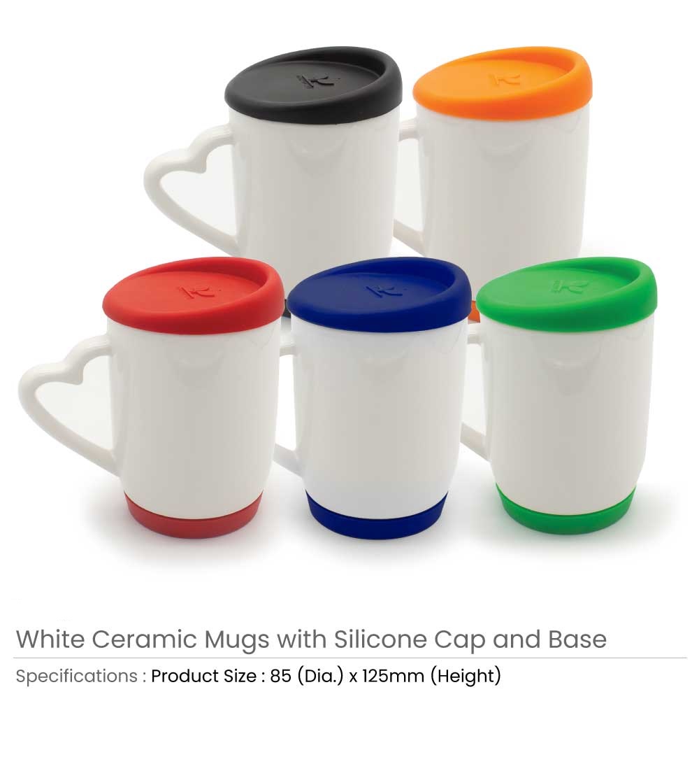 White Ceramic Mugs with Silicone Cap and Base