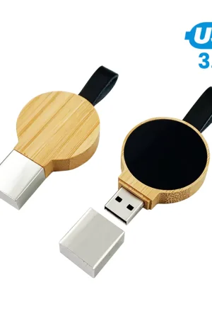 Bamboo Round LED Logo USB with Strap 64GB V. 3.0