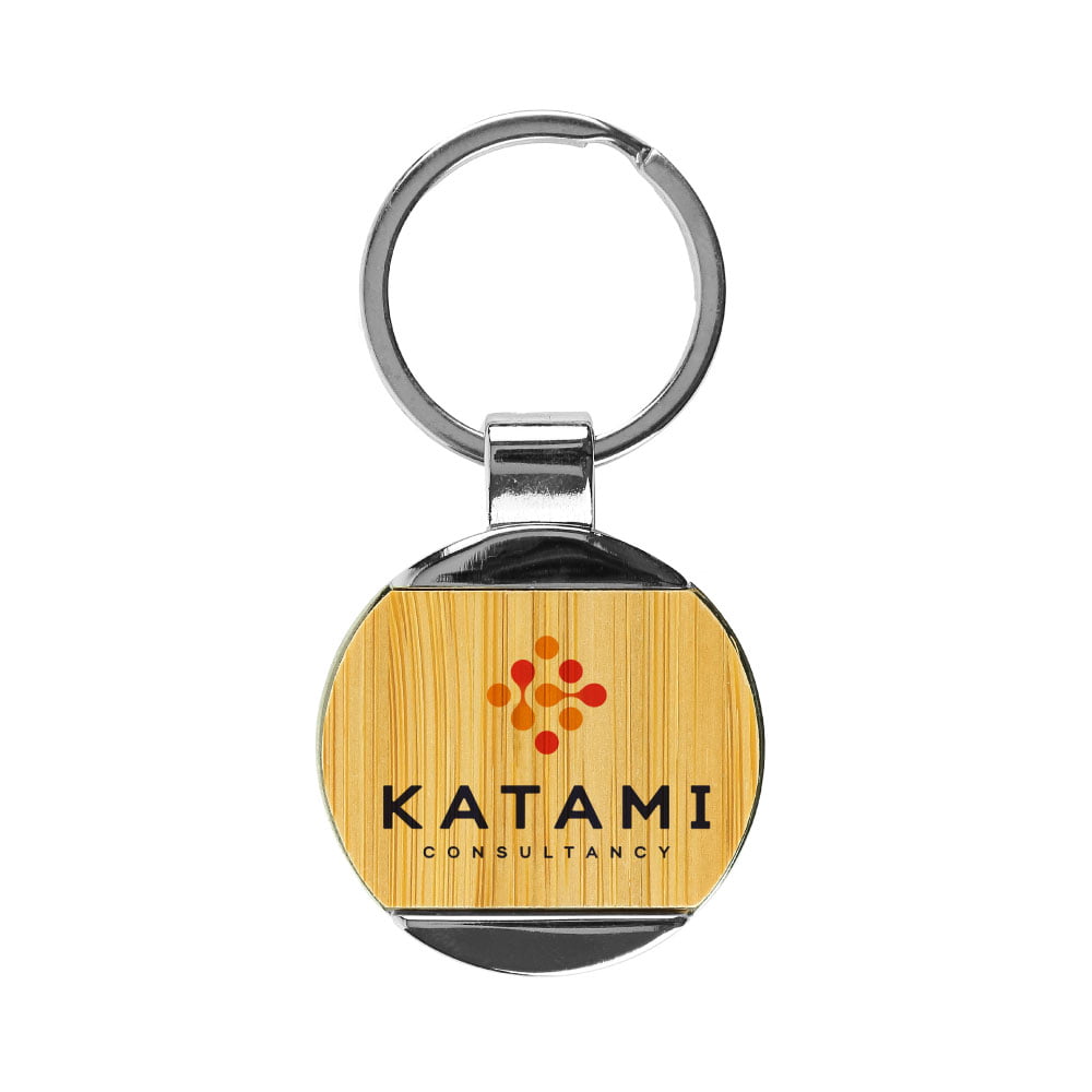 Round Bamboo and Metal Keychains Size 32mm - Image 3
