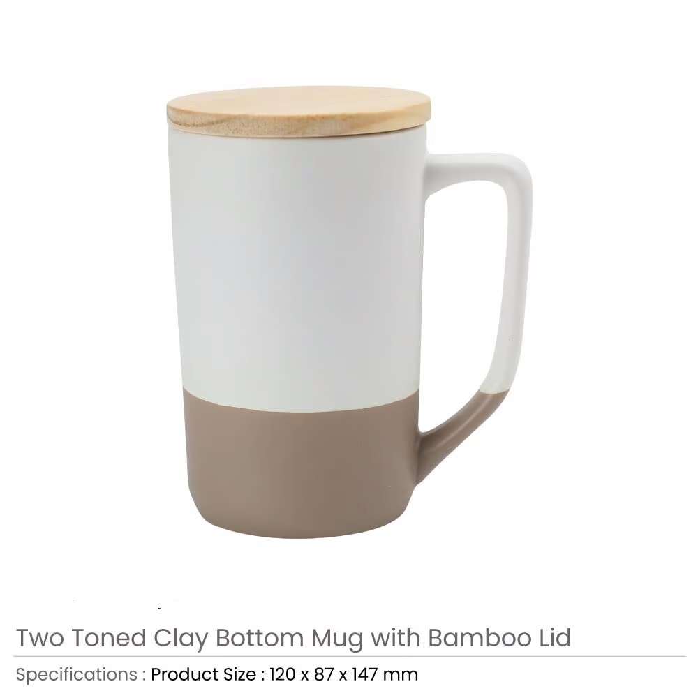 Two-toned Ceramic Mugs with Clay Bottom, Bamboo Lid - Image 2