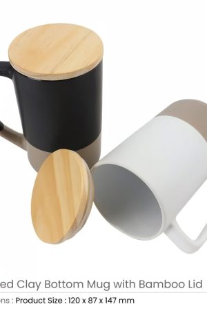 Two-toned Ceramic Mugs with Clay Bottom, Bamboo Lid