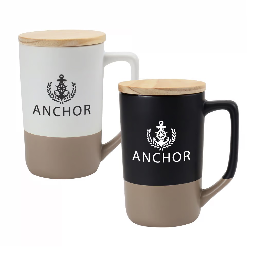 Two-toned Ceramic Mugs with Clay Bottom, Bamboo Lid - Image 4