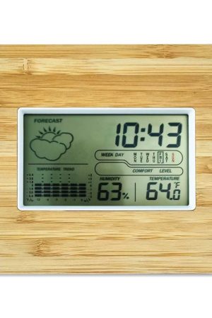 Multi-Function Bamboo Digital Clock with Weather Forecast, Calendar, Alarm, Temperature